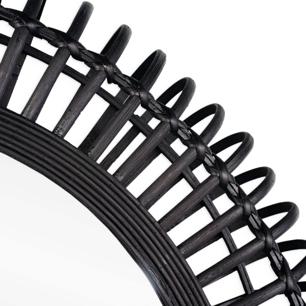 31" Black Bamboo Pierced Round Accent Mirror