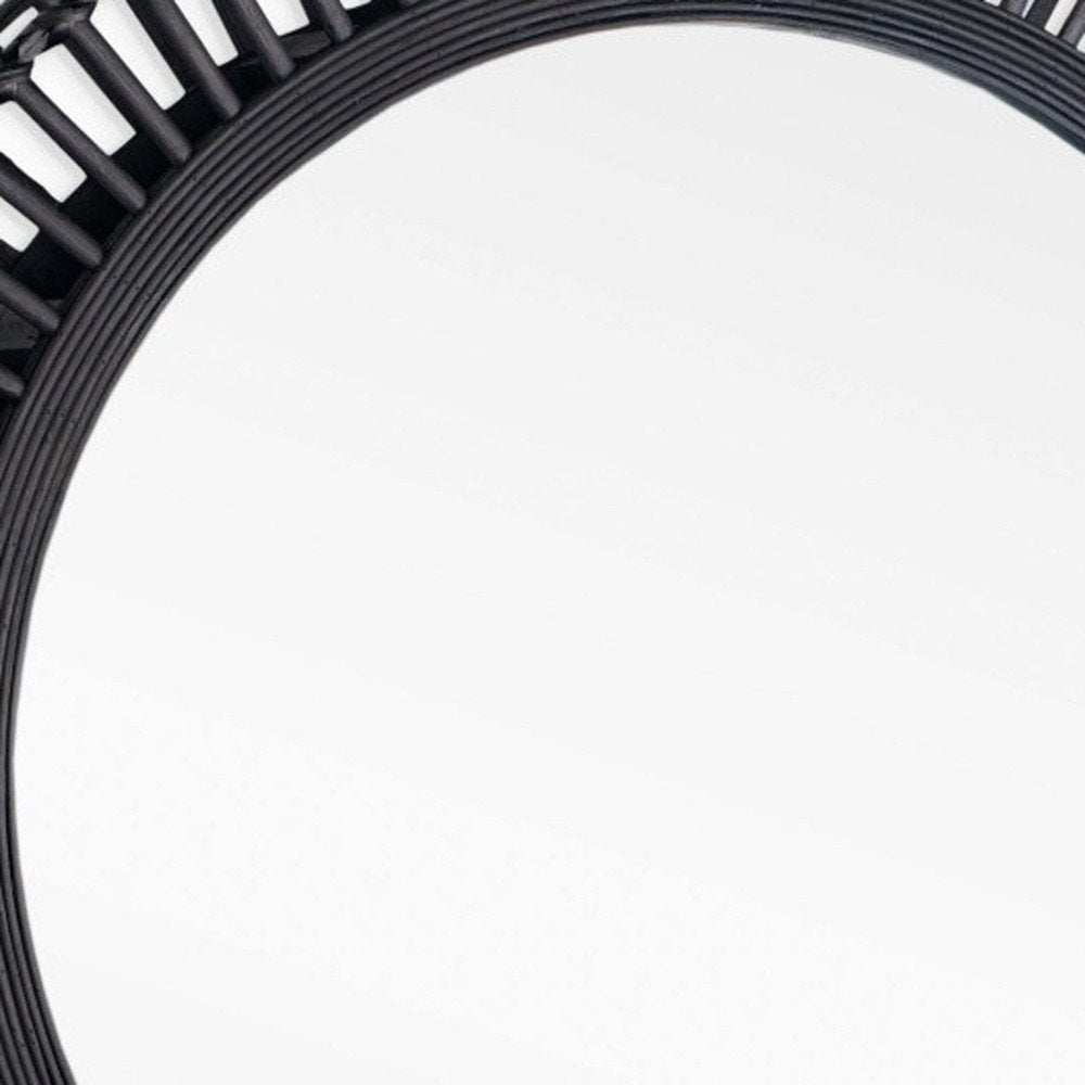 31" Black Bamboo Pierced Round Accent Mirror
