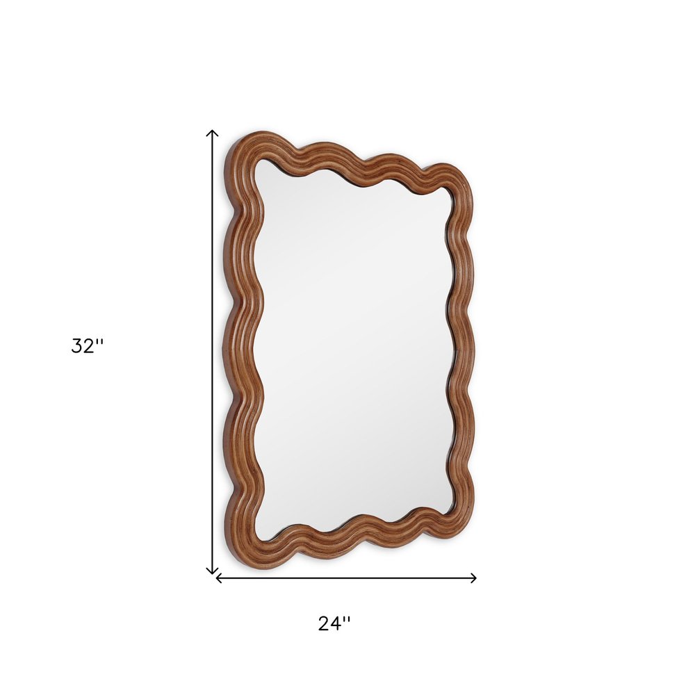 32" Brown Wood Wavy Scalloped Accent Mirror