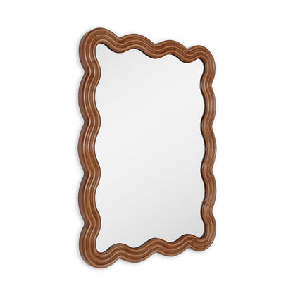 32" Brown Wood Wavy Scalloped Accent Mirror