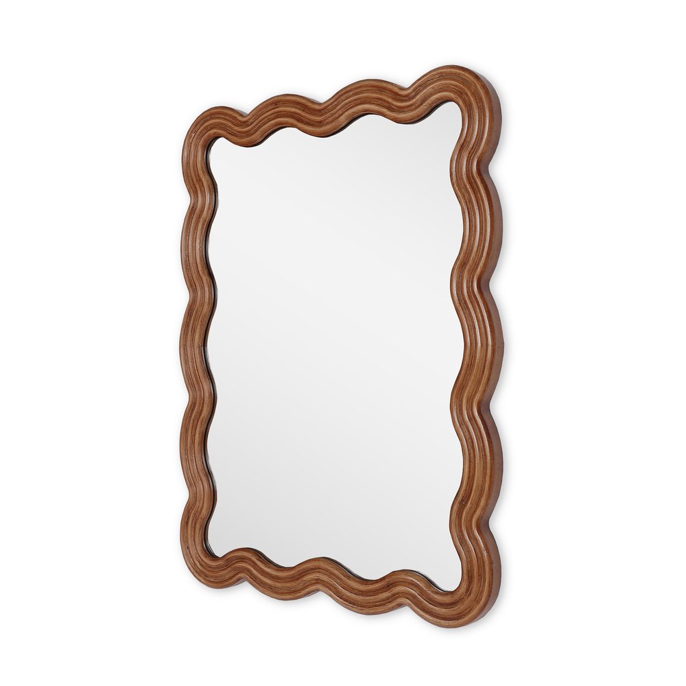32" Brown Wood Wavy Scalloped Accent Mirror