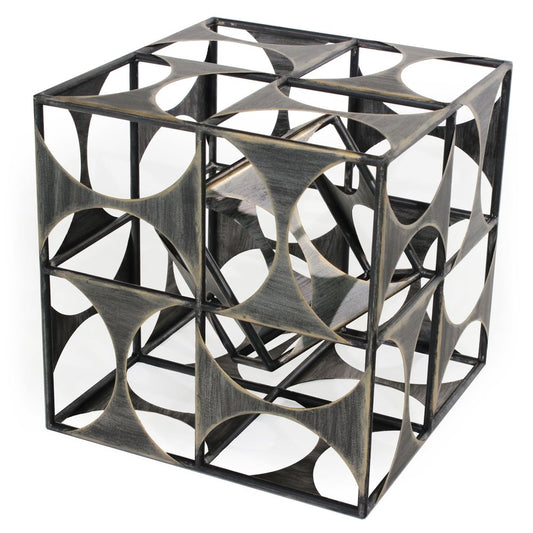 20" Gray Metal Geo Cube Tabletop Sculpture