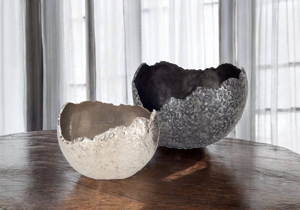 Set of Two Gray And Silver Aluminum Decorative Bowls