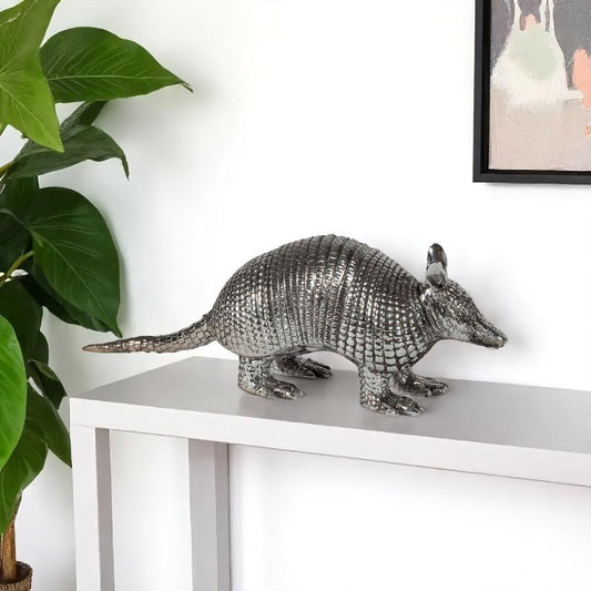 18" Silver Resin Armadillo Figurine