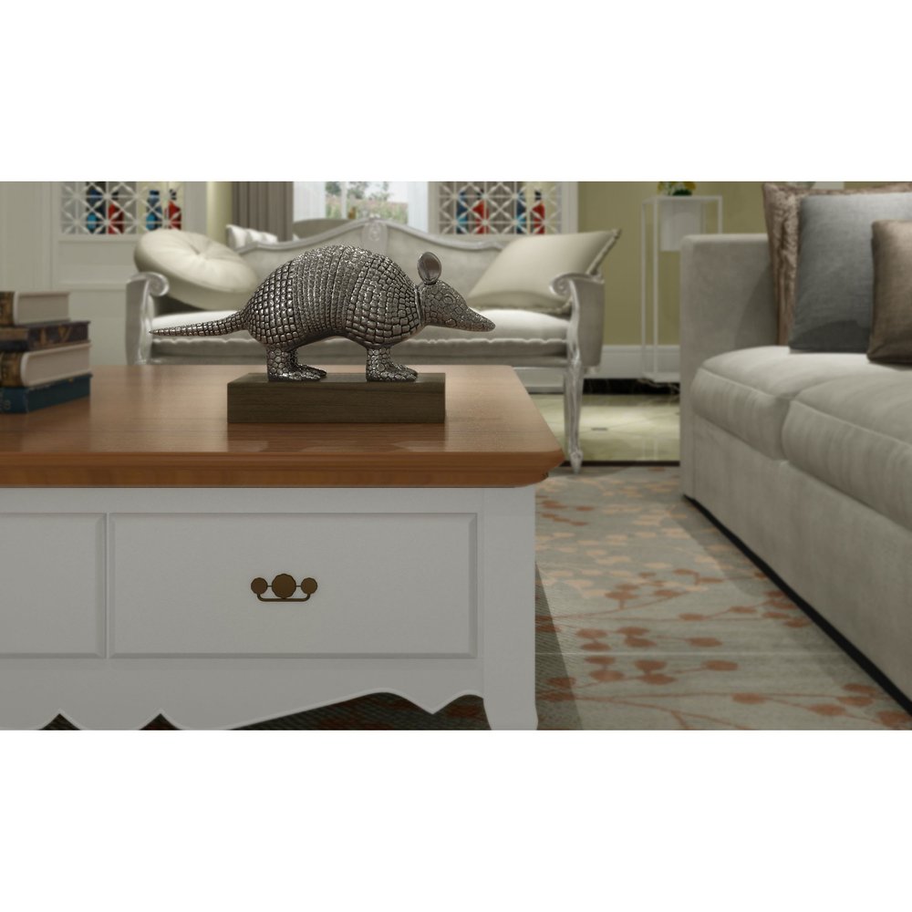 18" Silver Resin Armadillo Figurine