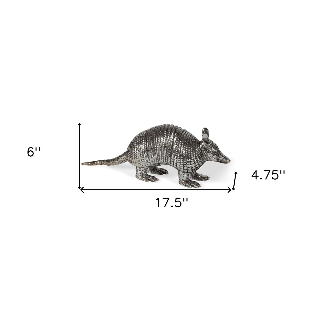 18" Silver Resin Armadillo Figurine