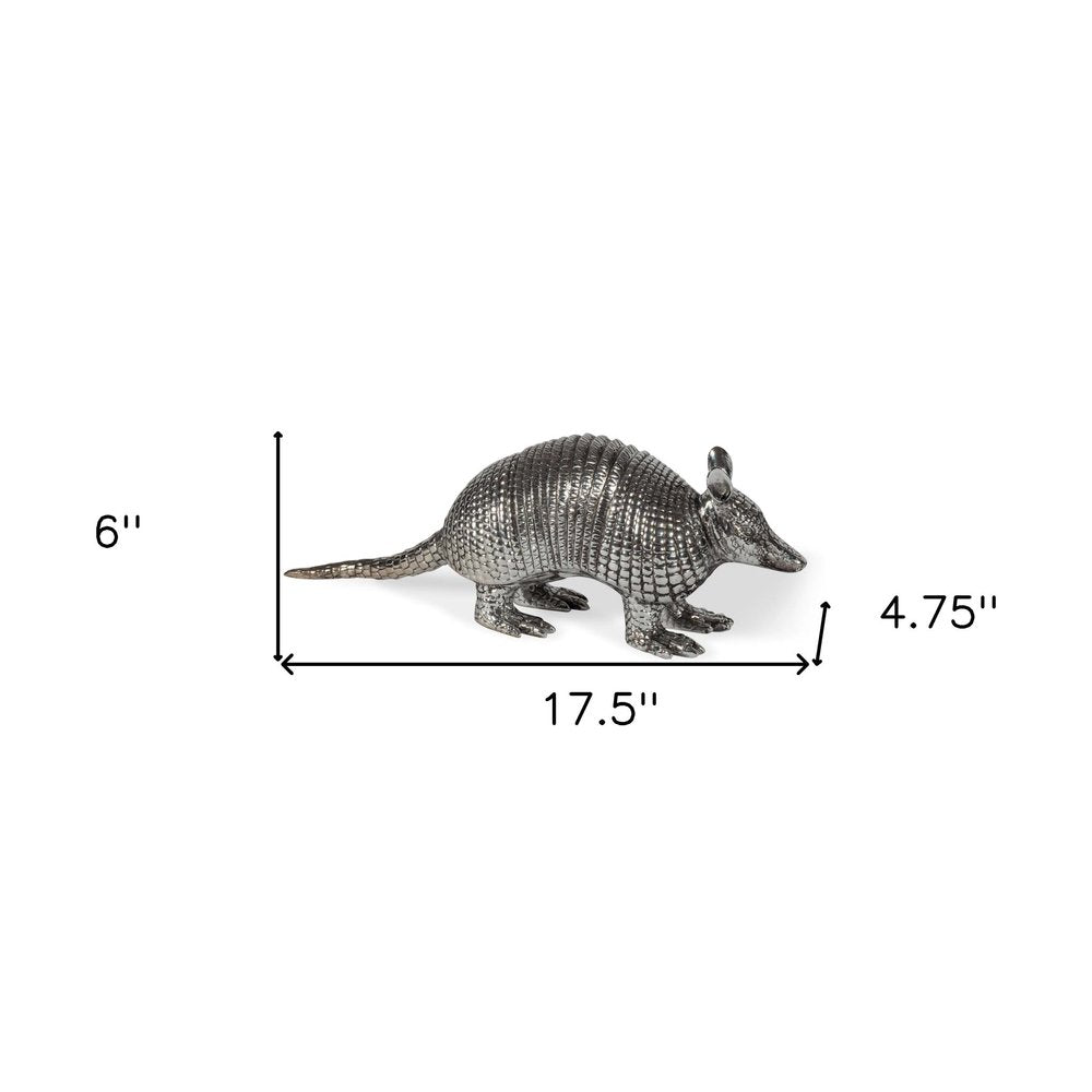 18" Silver Resin Armadillo Figurine