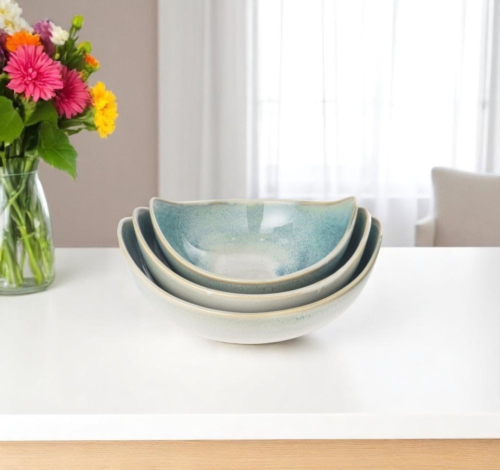 Set of Three Blue And White Ceramic Decorative Bowl