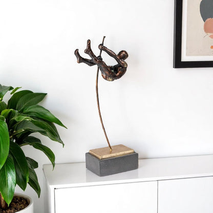 15" Bronze Resin Pole Vaulting Man Tabletop Sculpture