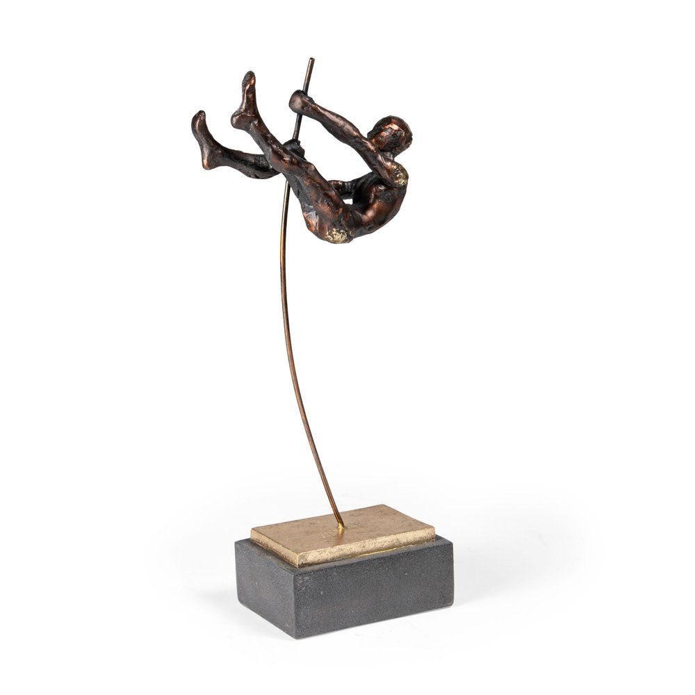 15" Bronze Resin Pole Vaulting Man Tabletop Sculpture