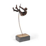 15" Bronze Resin Pole Vaulting Man Tabletop Sculpture