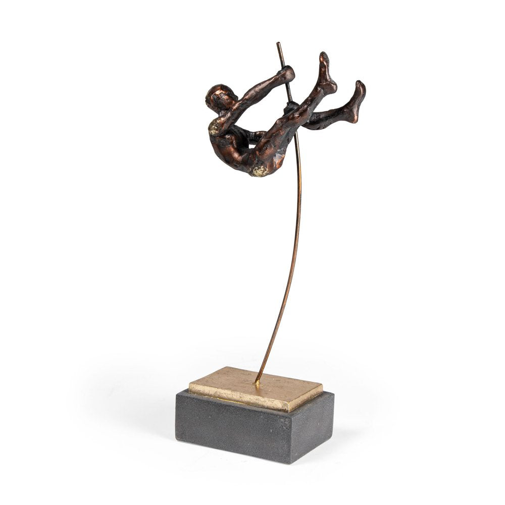 15" Bronze Resin Pole Vaulting Man Tabletop Sculpture