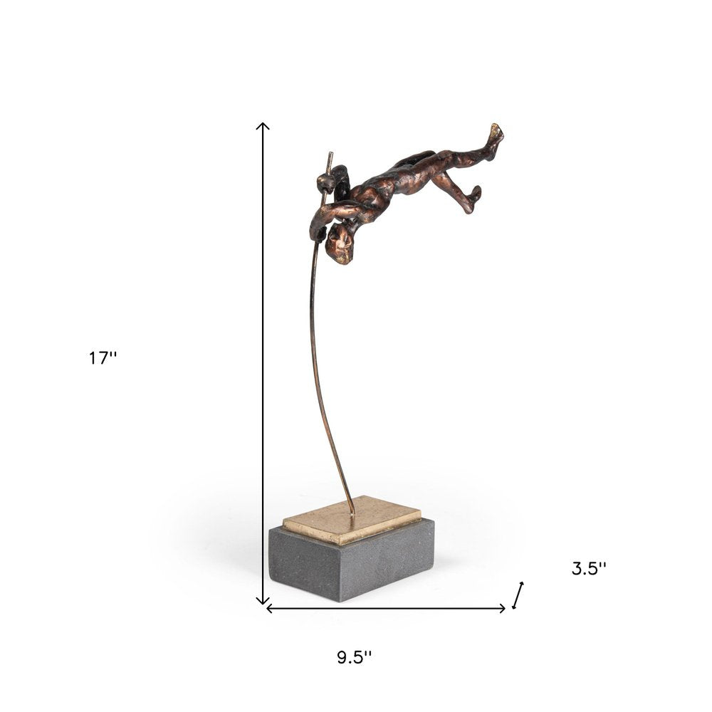17" Bronze Resin Pole Vaulting Man Tabletop Sculpture
