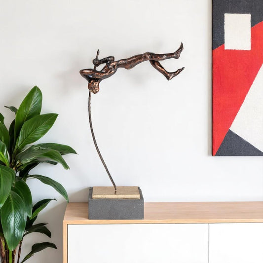 17" Bronze Resin Pole Vaulting Man Tabletop Sculpture