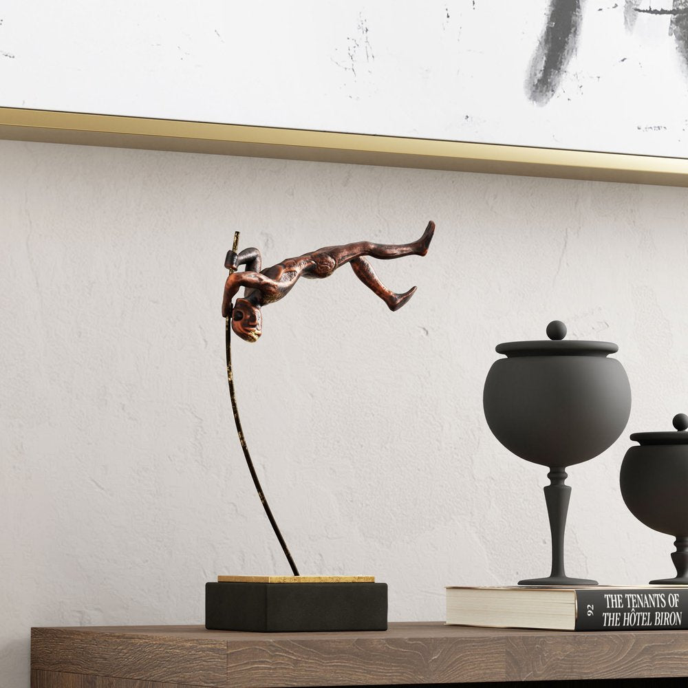 17" Bronze Resin Pole Vaulting Man Tabletop Sculpture