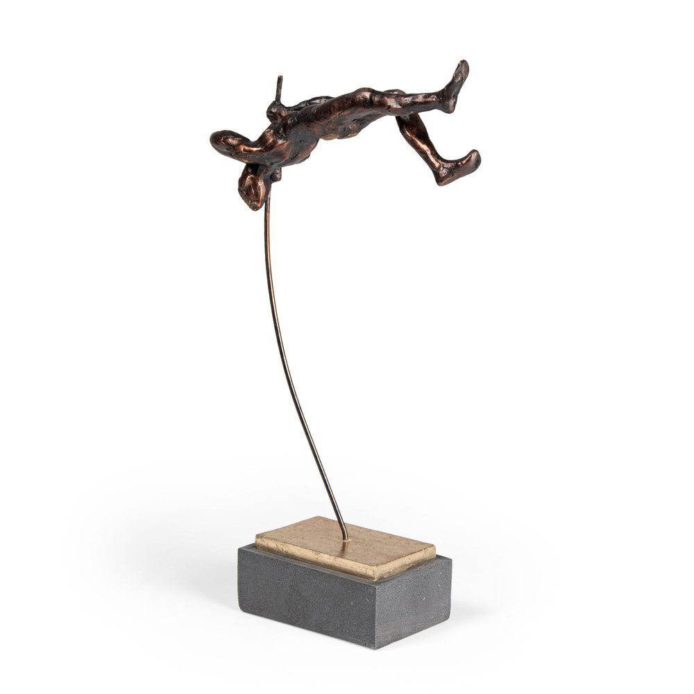 17" Bronze Resin Pole Vaulting Man Tabletop Sculpture