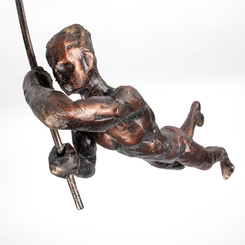 17" Bronze Resin Pole Vaulting Man Tabletop Sculpture