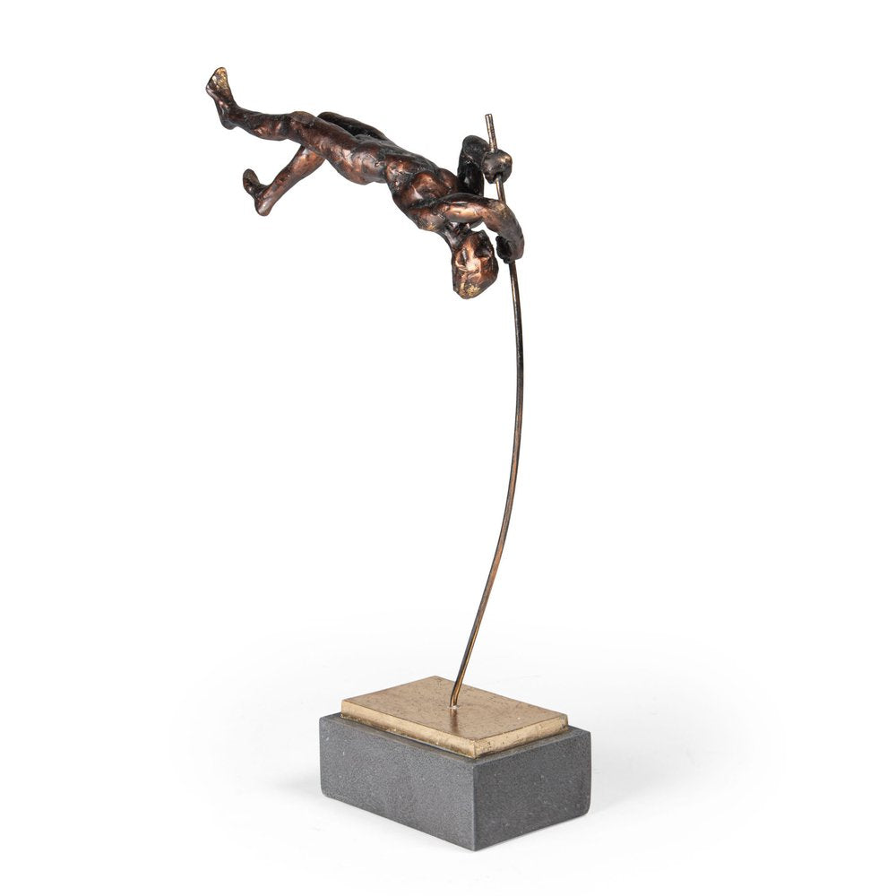 17" Bronze Resin Pole Vaulting Man Tabletop Sculpture
