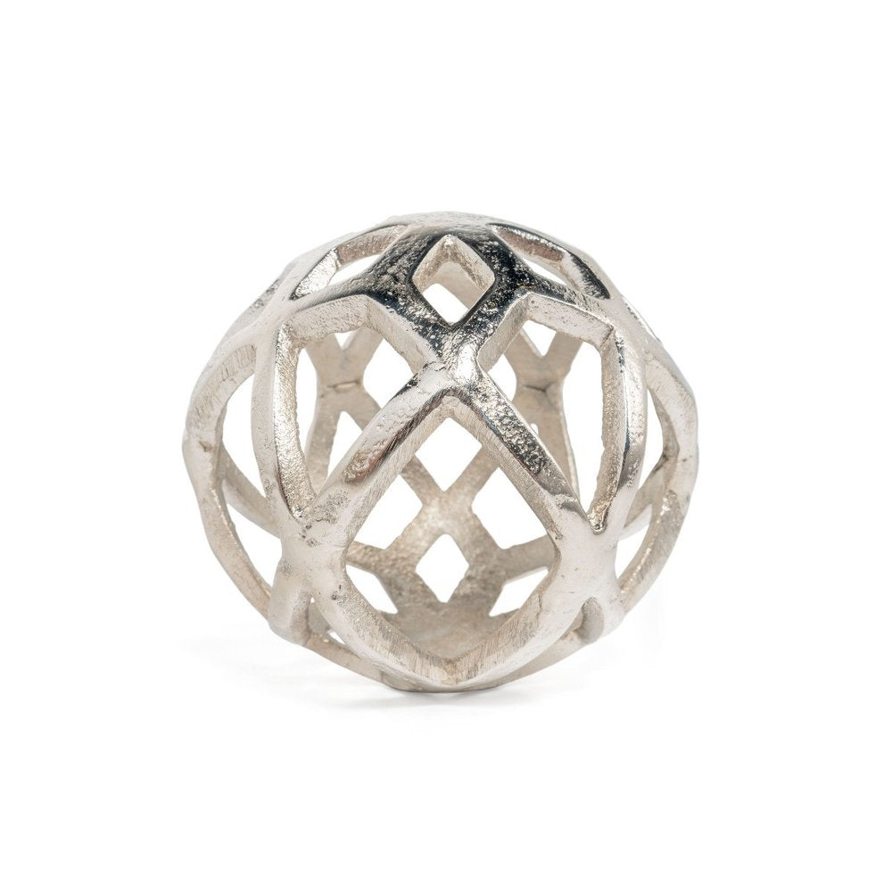 5" Silver Aluminum Geo Orb Tabletop Sculpture