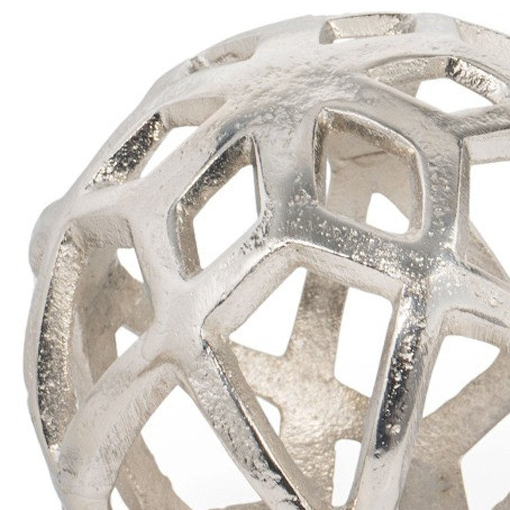 5" Silver Aluminum Geo Orb Tabletop Sculpture
