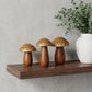 Set of Three Brown And Gold Wood Mushroom Tabletop Sculptures