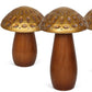 Set of Three Brown And Gold Wood Mushroom Tabletop Sculptures