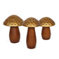 Set of Three Brown And Gold Wood Mushroom Tabletop Sculptures