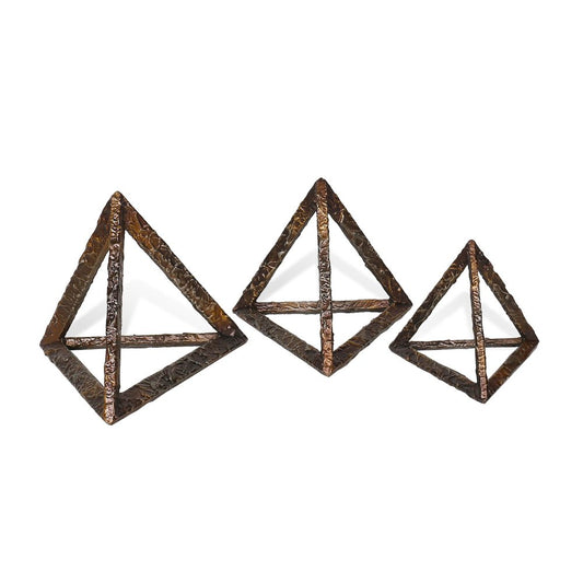 Set of Three Bronze Metal Pyramid Tabletop Sculptures