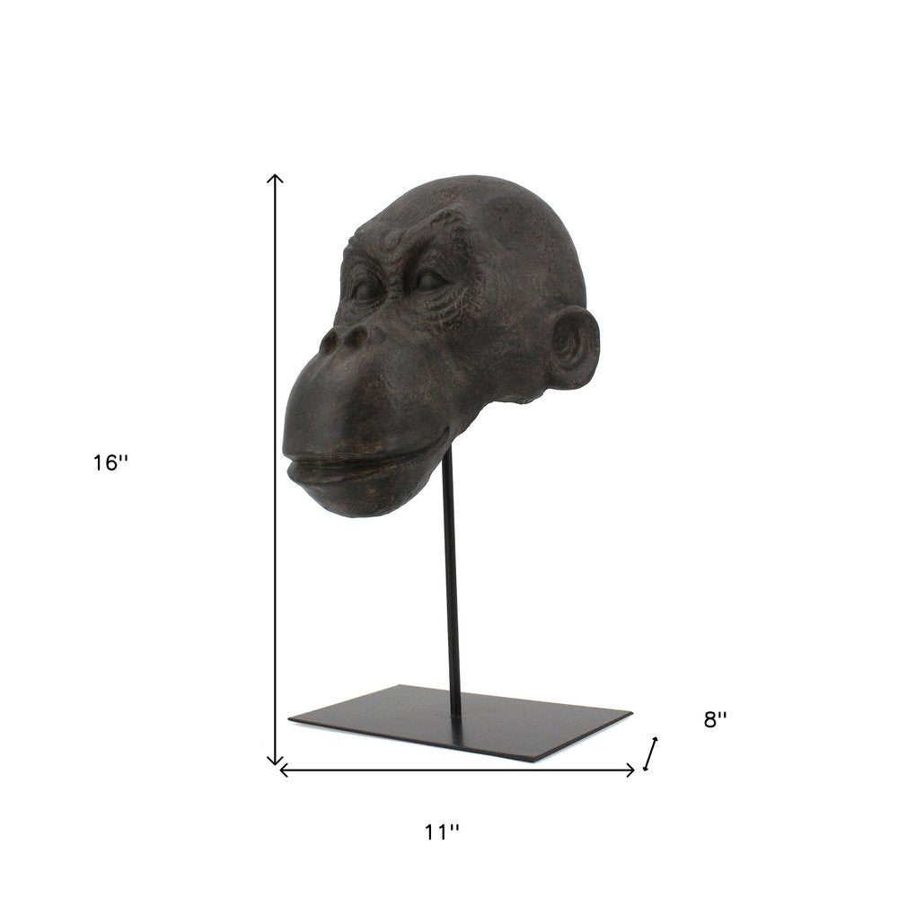 16" Brown Resin Gorilla Face Tabletop Sculpture