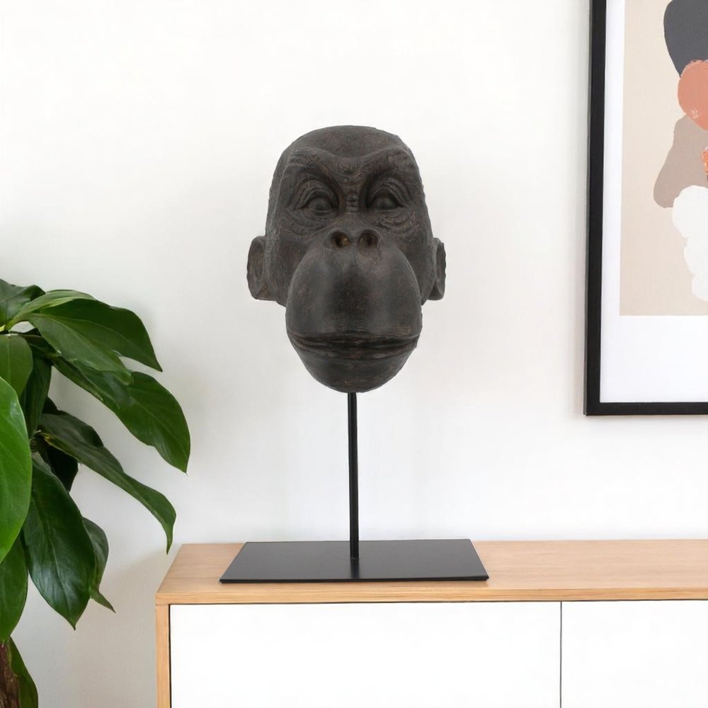 16" Brown Resin Gorilla Face Tabletop Sculpture