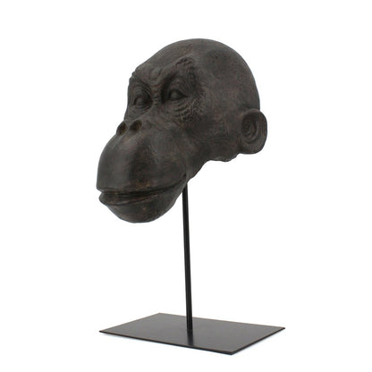 16" Brown Resin Gorilla Face Tabletop Sculpture