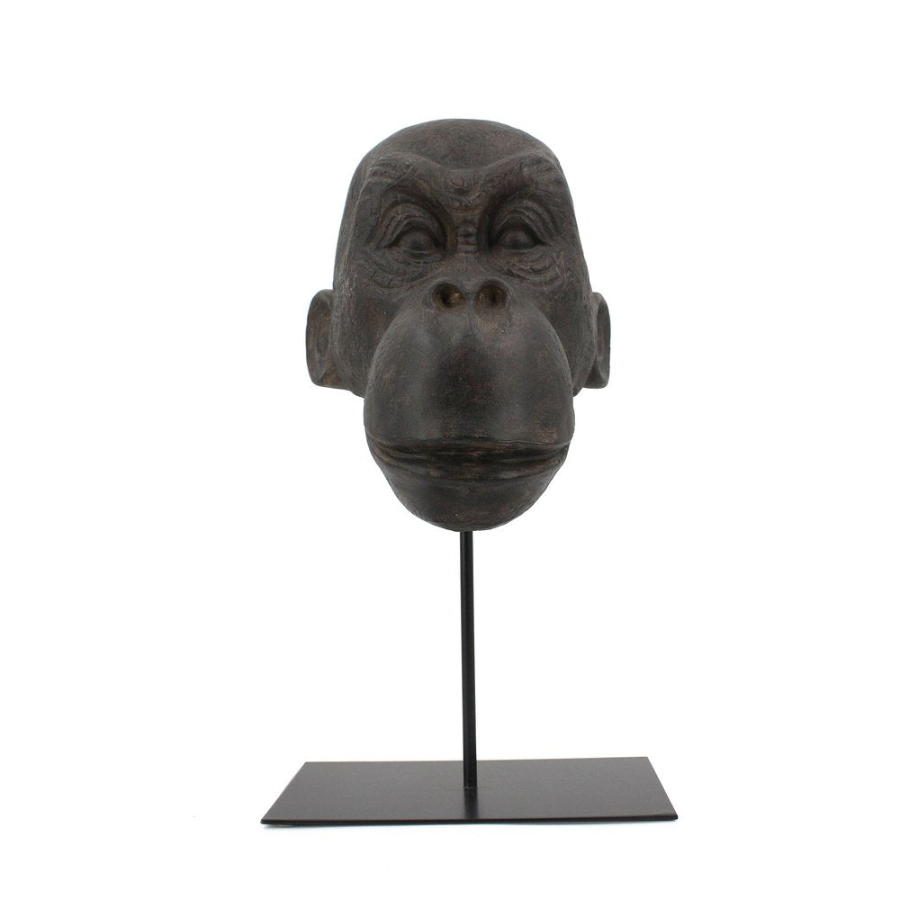 16" Brown Resin Gorilla Face Tabletop Sculpture