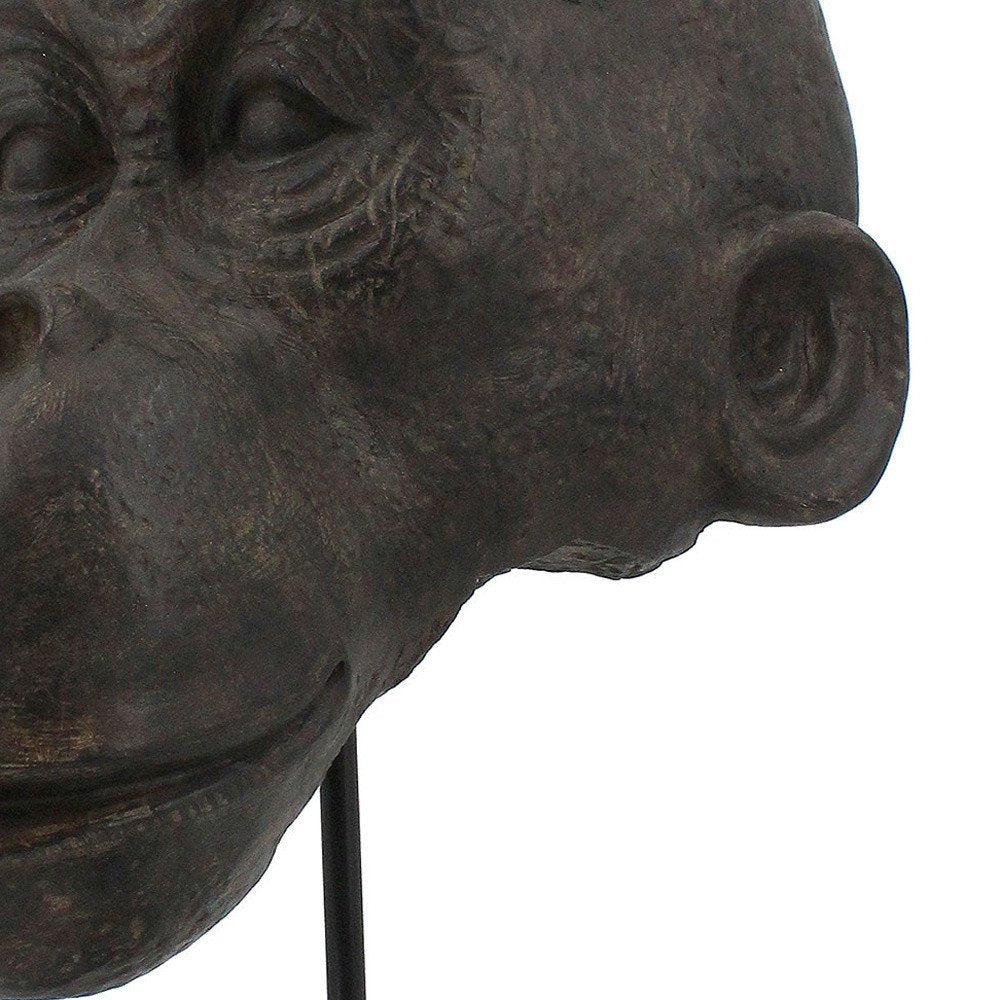 16" Brown Resin Gorilla Face Tabletop Sculpture