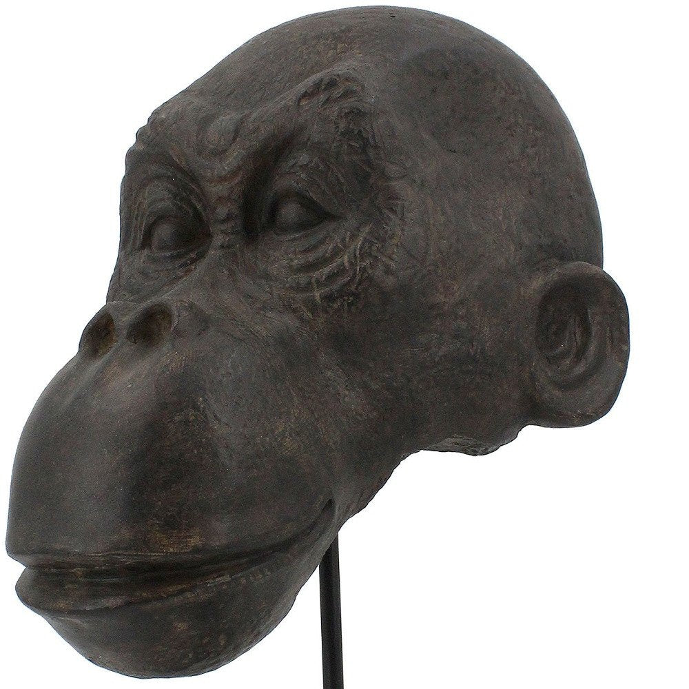 16" Brown Resin Gorilla Face Tabletop Sculpture