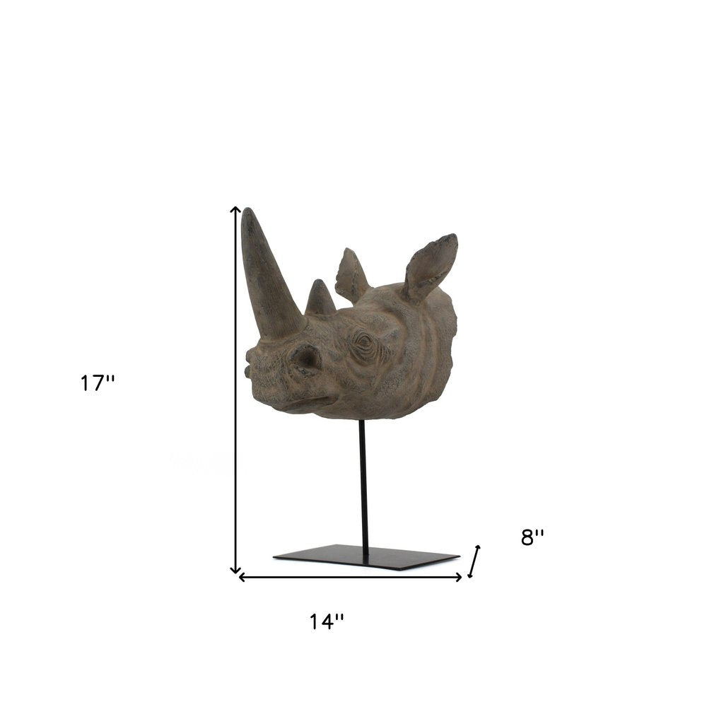 17" Brown Resin Rhinoceros Tabletop Sculpture