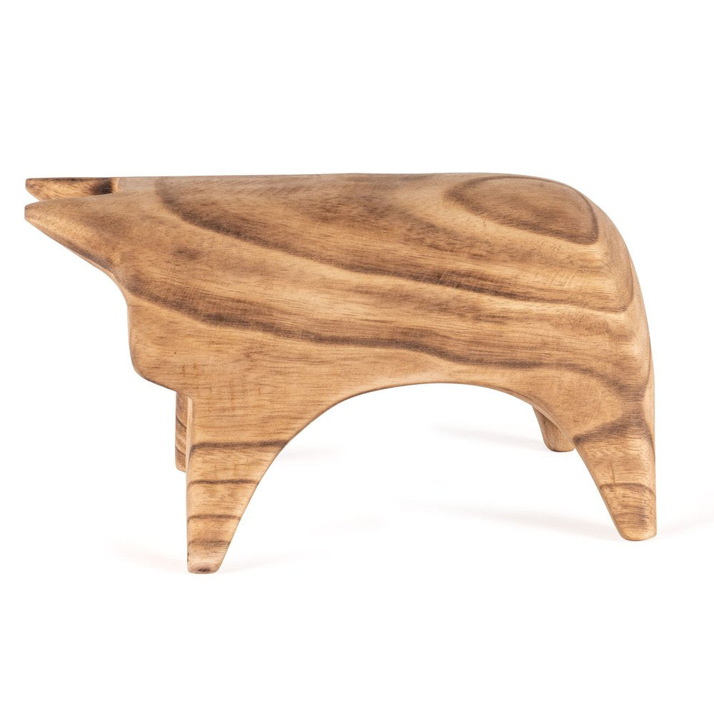 6" Brown Solid Wood Bull Tabletop Sculpture