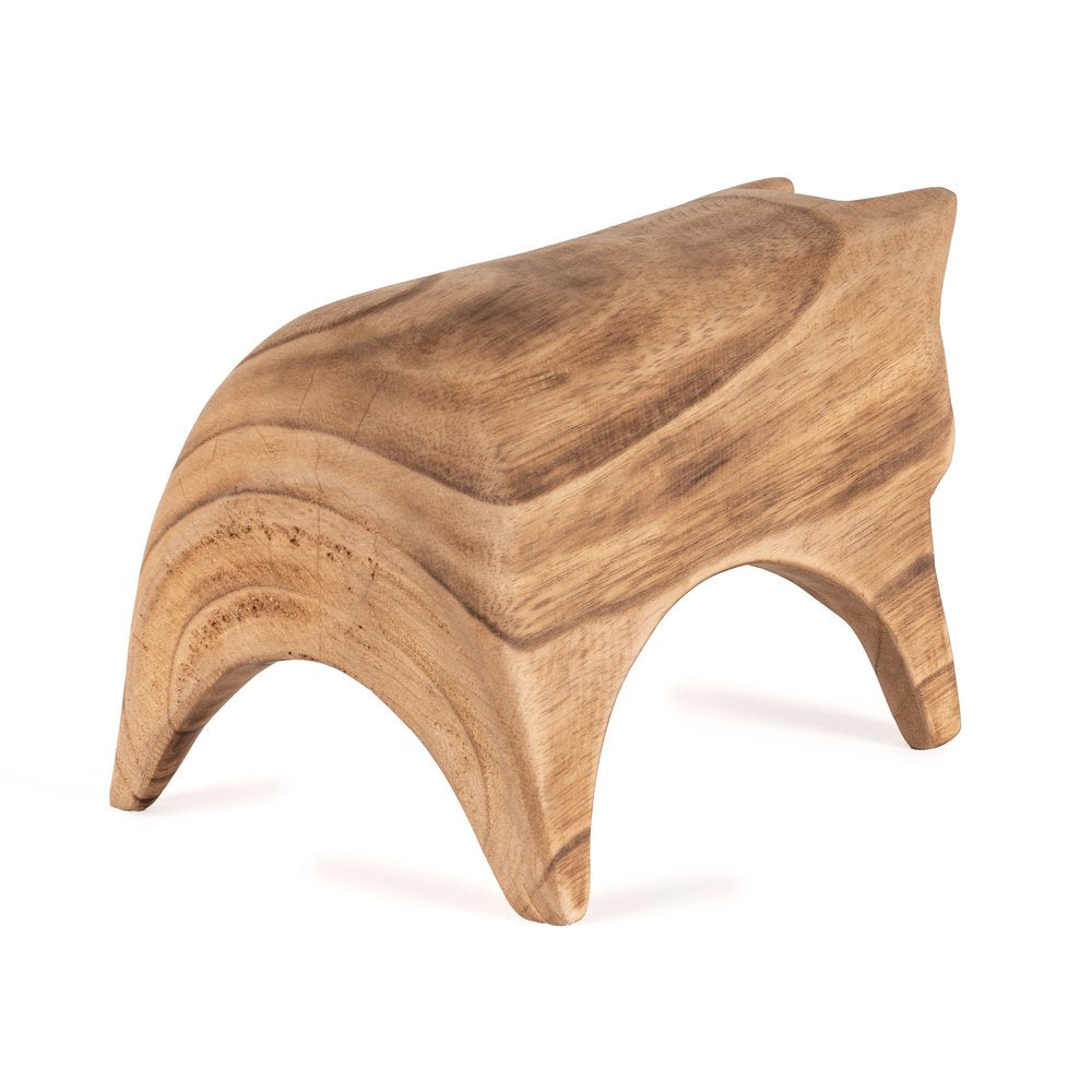 6" Brown Solid Wood Bull Tabletop Sculpture