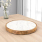 15" Brown And White Marble And Solid Wood Round Cheese Board
