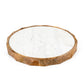 15" Brown And White Marble And Solid Wood Round Cheese Board