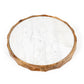 15" Brown And White Marble And Solid Wood Round Cheese Board