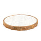 15" Brown And White Marble And Solid Wood Round Cheese Board