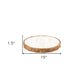 15" Brown And White Marble And Solid Wood Round Cheese Board