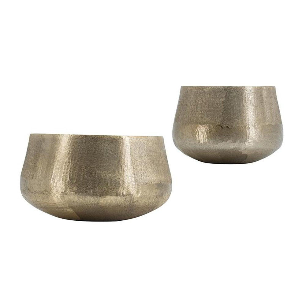 Set of Two Gold Aluminum Round Table Vases