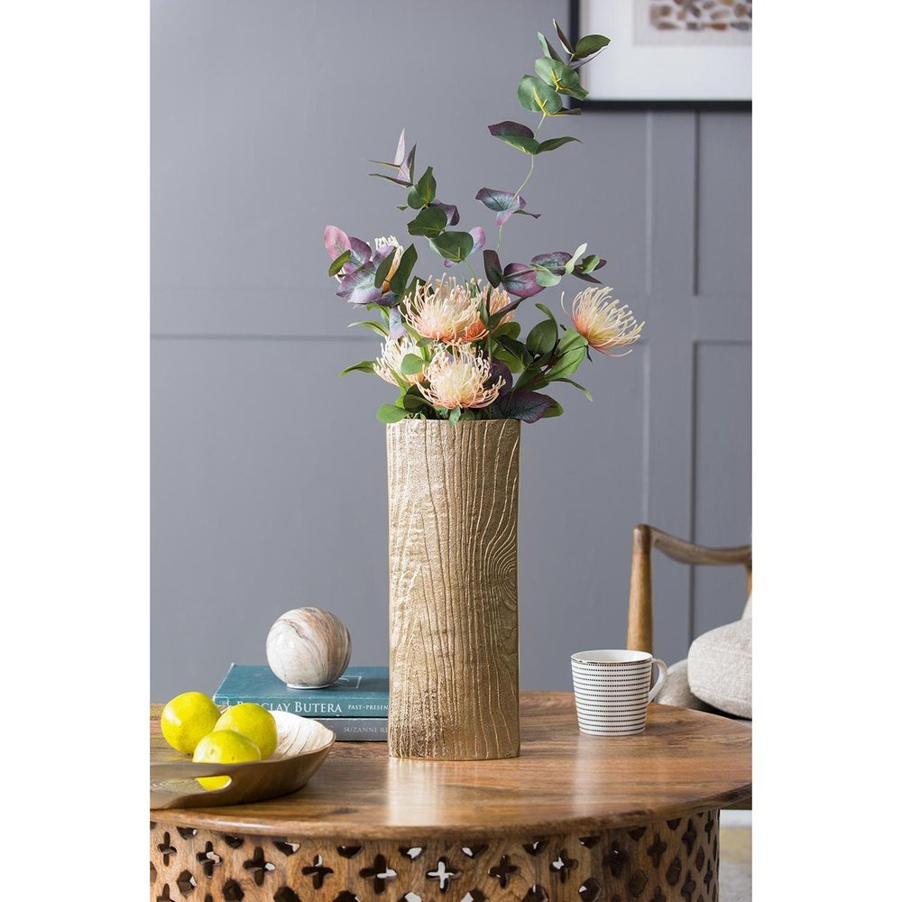15" Gold Oval Aluminum Table Vase