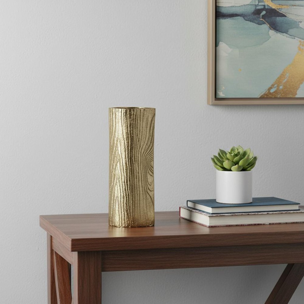 15" Gold Oval Aluminum Table Vase