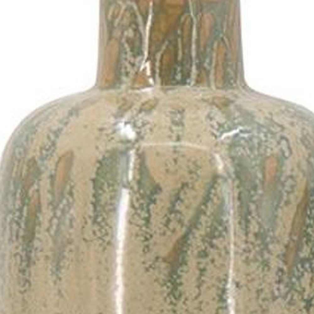 Set of Three Beige Blue And Green Round Ceramic Table Vase