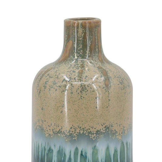 Set of Three Beige Blue And Green Round Ceramic Table Vase