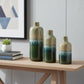 Set of Three Beige Blue And Green Round Ceramic Table Vase