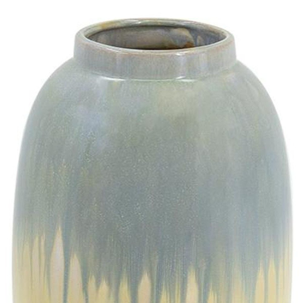 16" Blue And Cream Reactive Glaze Ceramic Cylinder Table Vase