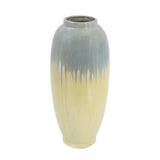 16" Blue And Cream Reactive Glaze Ceramic Cylinder Table Vase